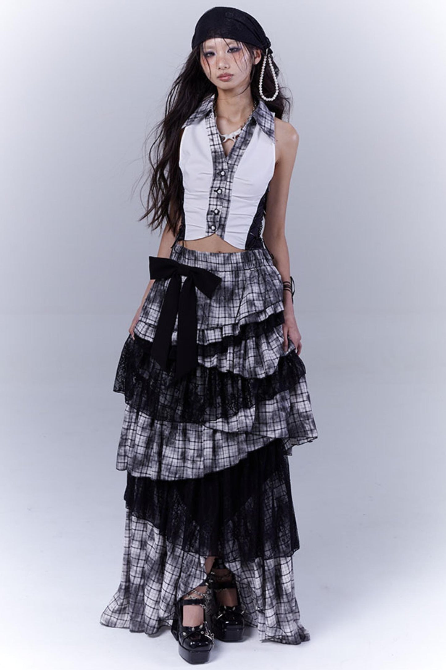 Plaid Splice Sleeveless Top