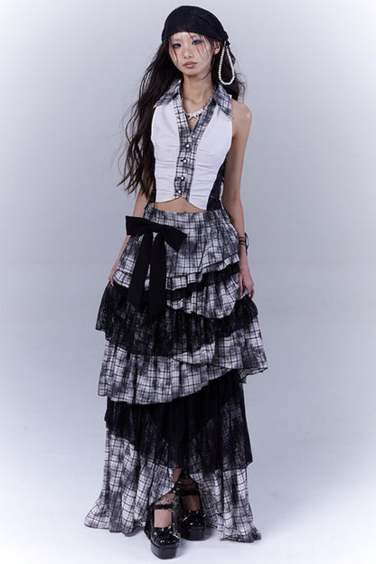 Plaid Splice Sleeveless Top