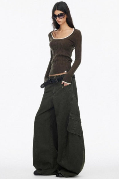 Distressed Wide-Leg Cargo Pants