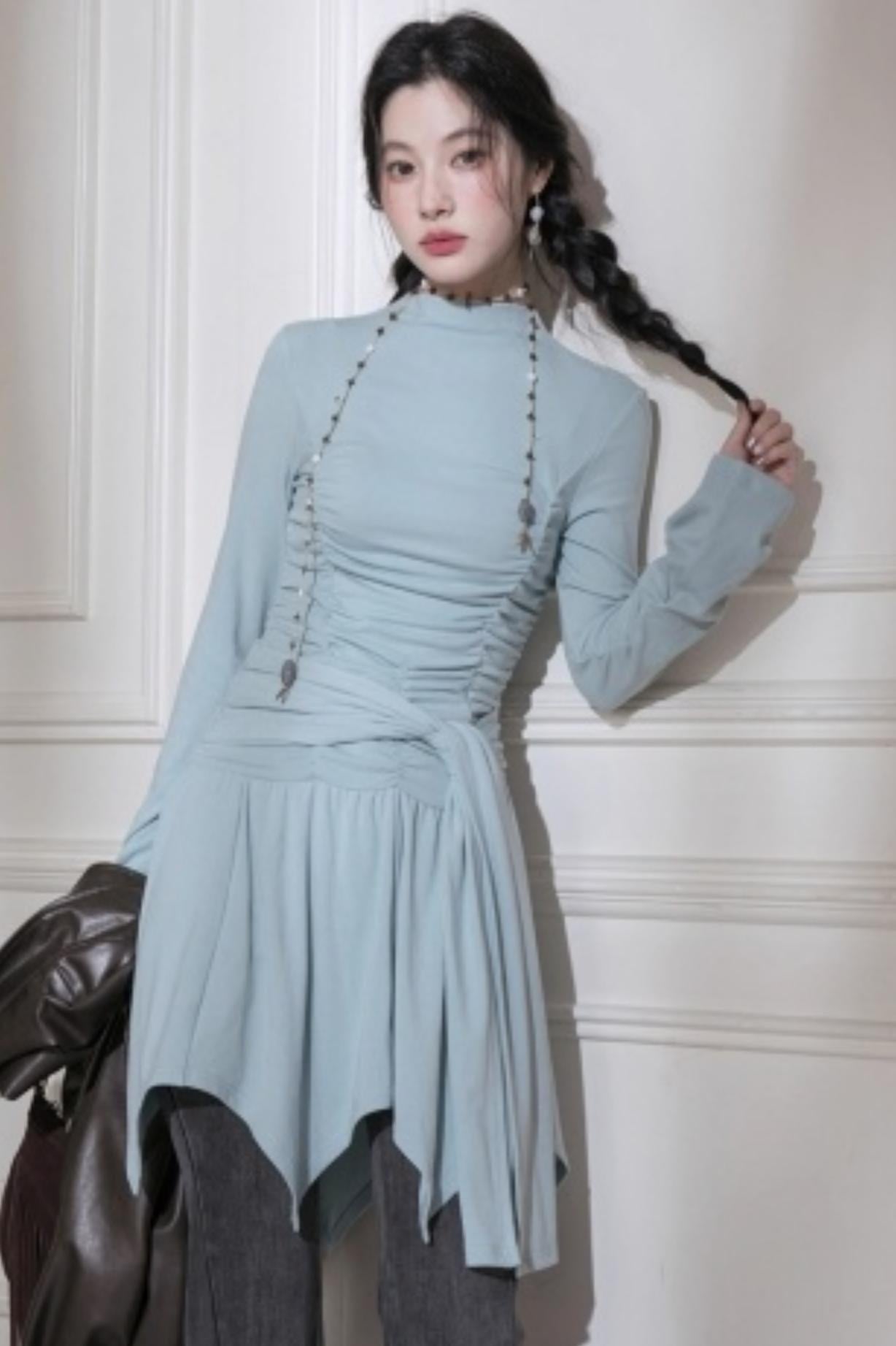 Pleated Turtleneck Dress