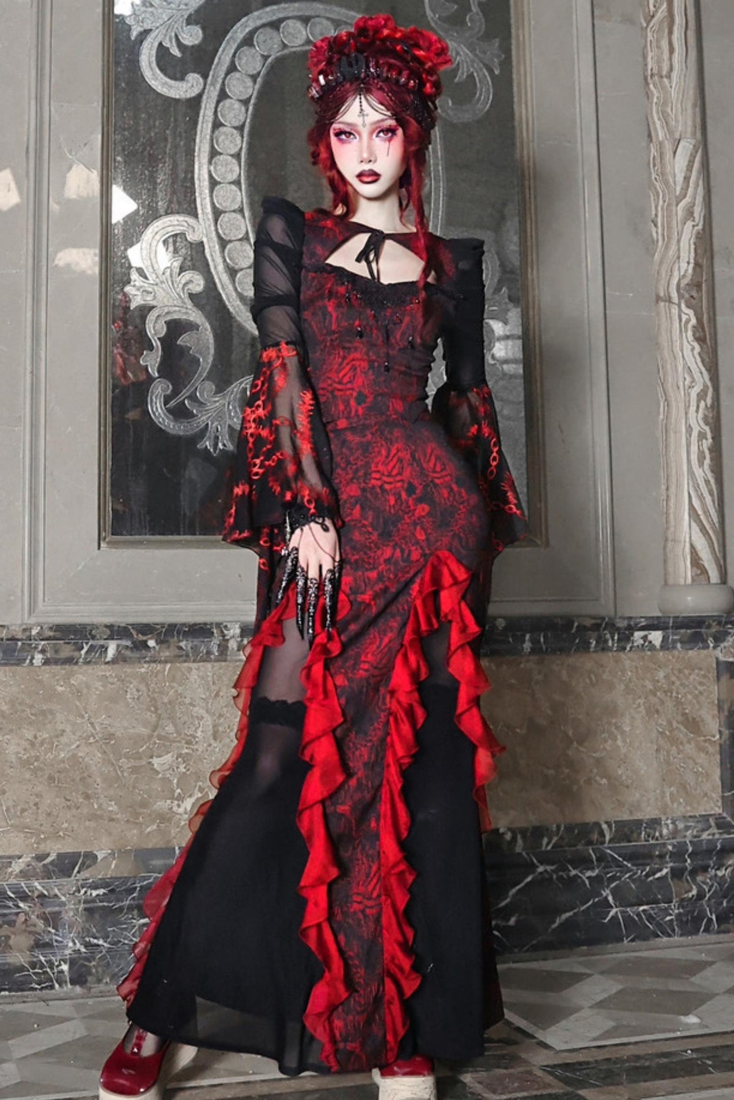 Hades Gothic Chiffon Fishtail Skirt