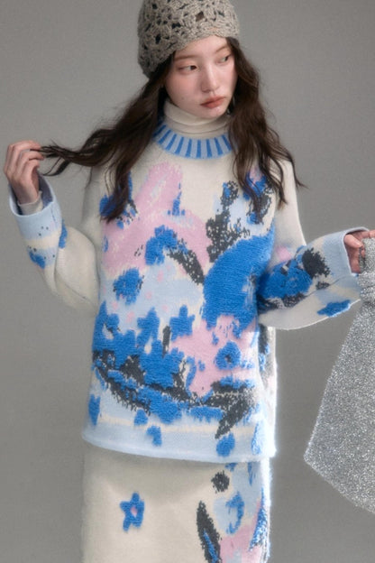 Oil Painting Jacquard Wool Sweater Set-Up