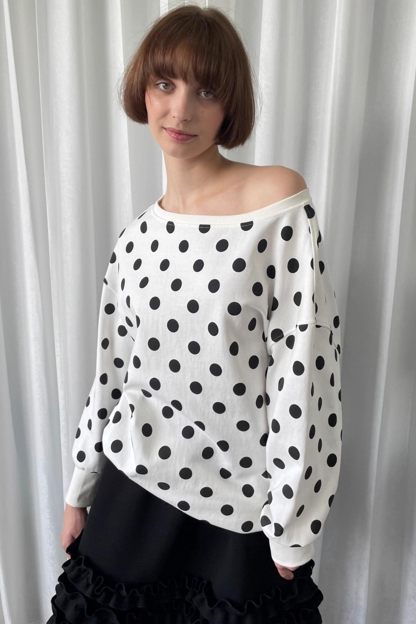 Versatile Polka Dot Crew Neck Sweatshirt