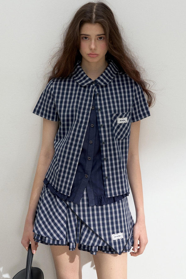 Vintage Blue Check Shirt & Layered Puffy Skirt Set-Up