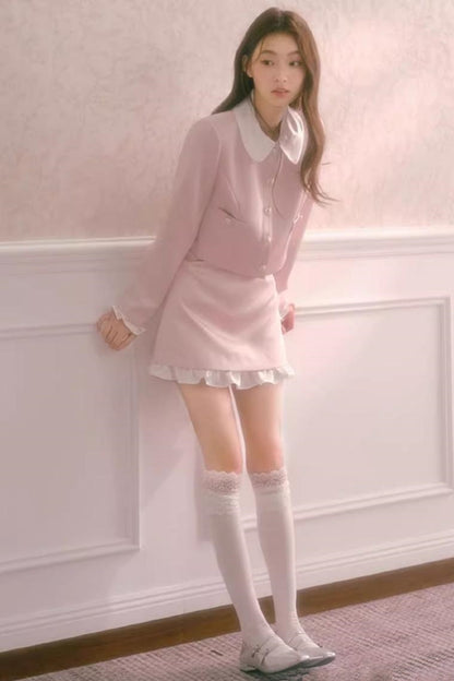 Autumn Collar Short Suit Skirt Set-Up