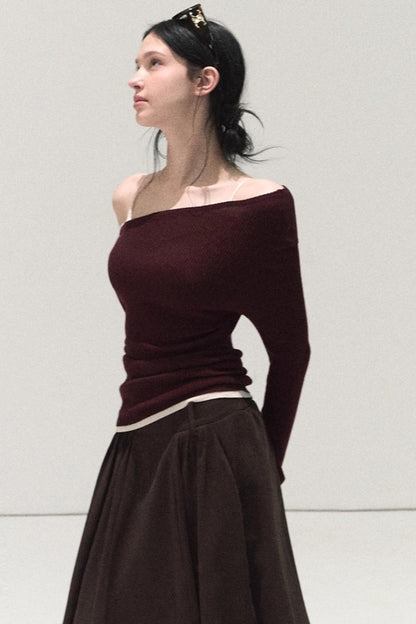 Micro-Velvet Pleated A-Line Skirt