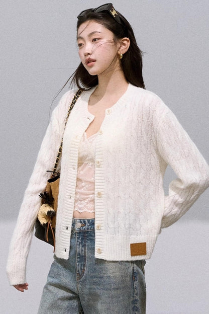 Gentle White Mohair Knit Cardigan