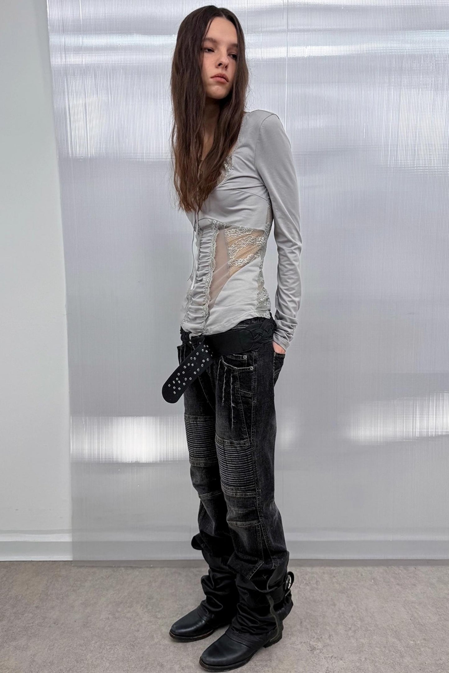 Shoulder Lace Girly Slim Long Sleeve T-Shirt