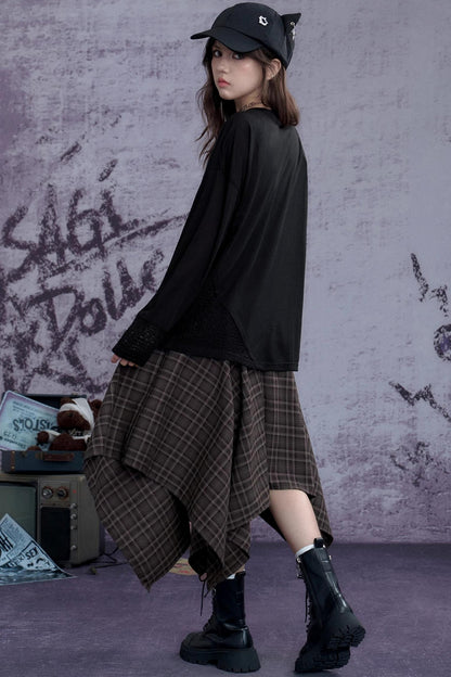 Fighting Spirit Brown Plaid Print Skirt