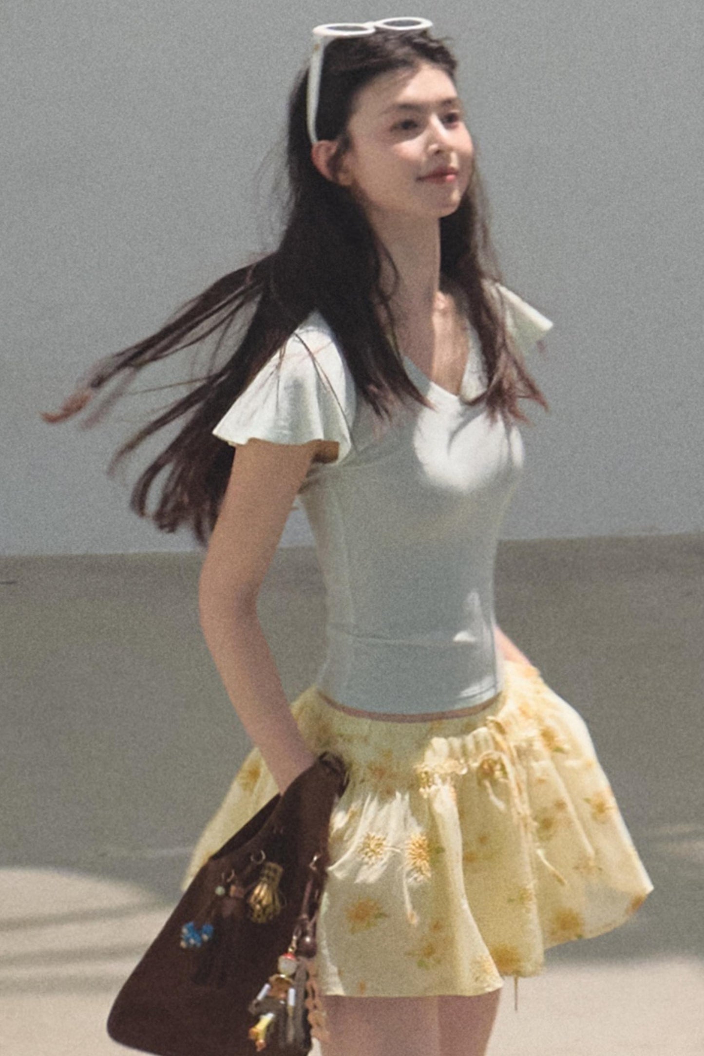 Green Apples Sleeve V-Neck Skinny Top