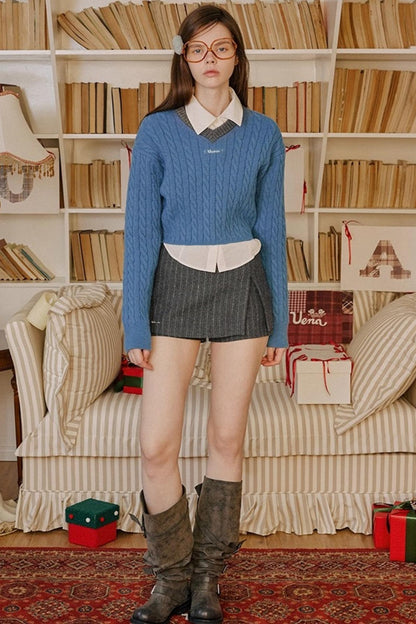 Retro Color-Blocked Knit Sweater