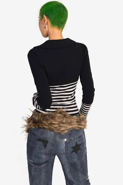 Light Punk Striped Patchwork Long Sleeve T-Shirt