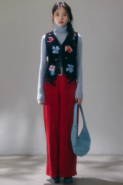 Starry Night Embroidered Vest Set-Up