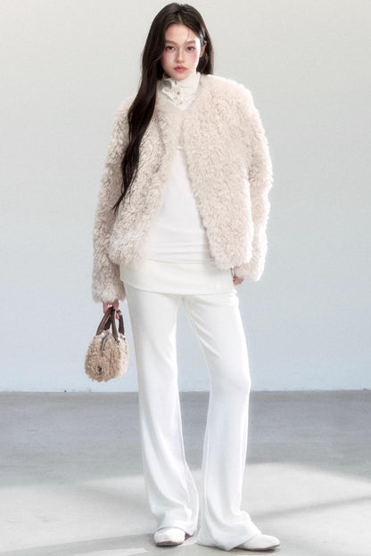 Luxury Shirt Collar Fur Jacket