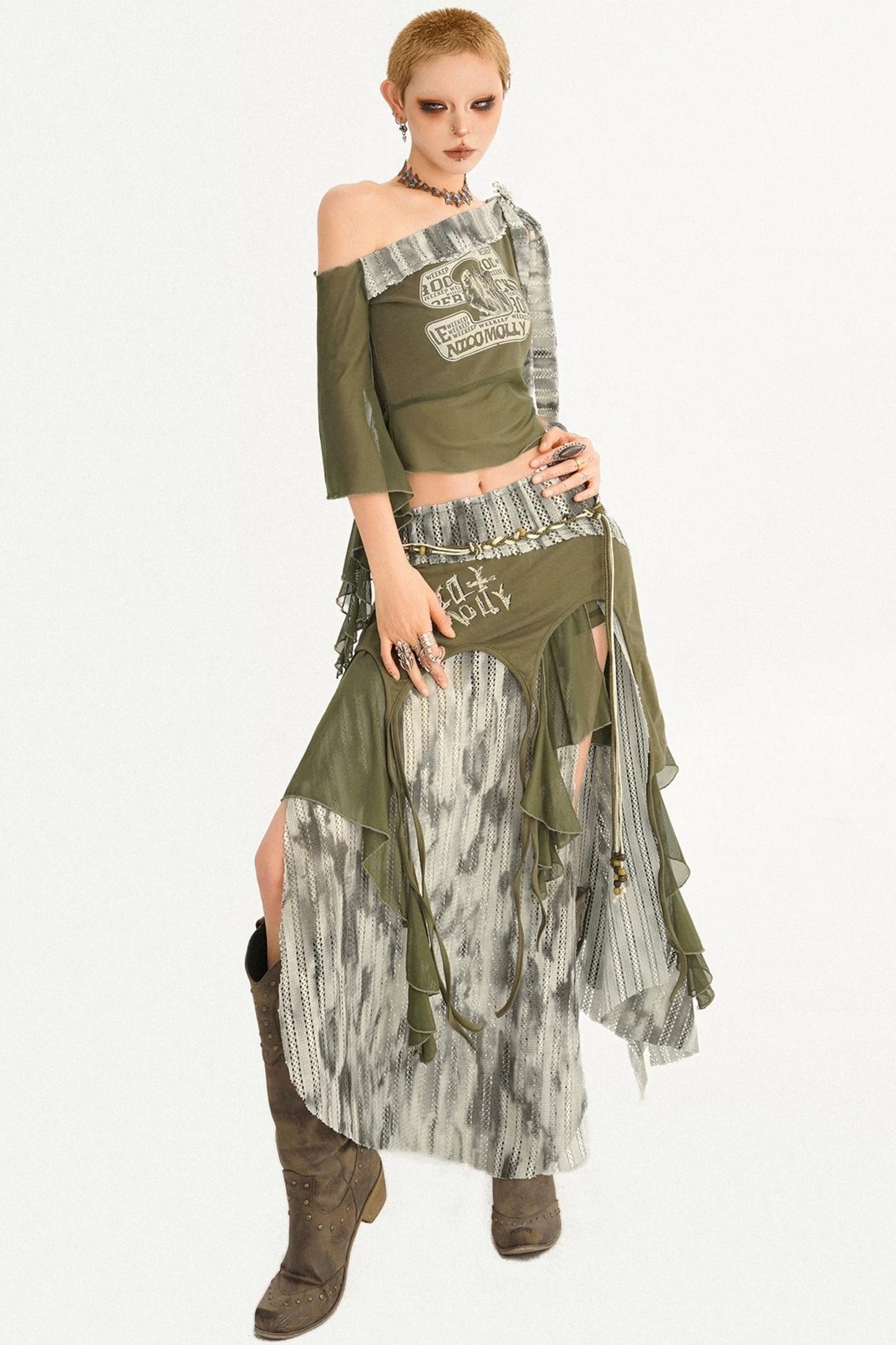 Vintage Print Off-Shoulder Set-Up