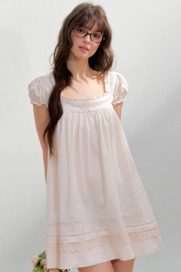 Square Neck Embroidered Doll Dress