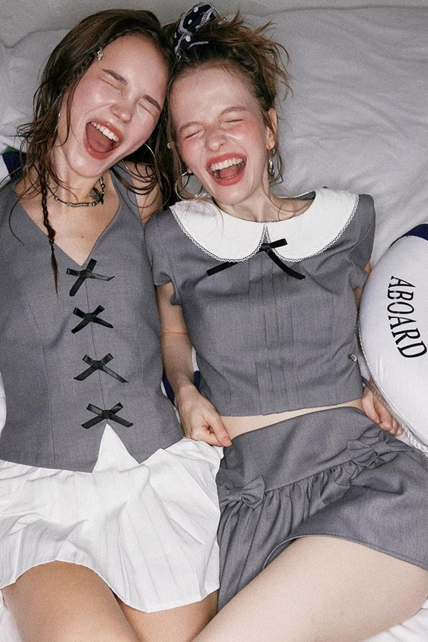 Gray Bowknot Halter Skirt Set-Up