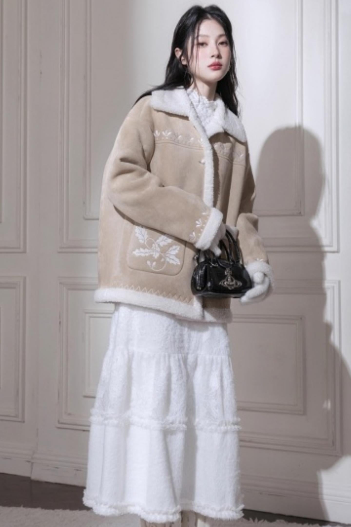 Suede Khaki Embroidery Jacket