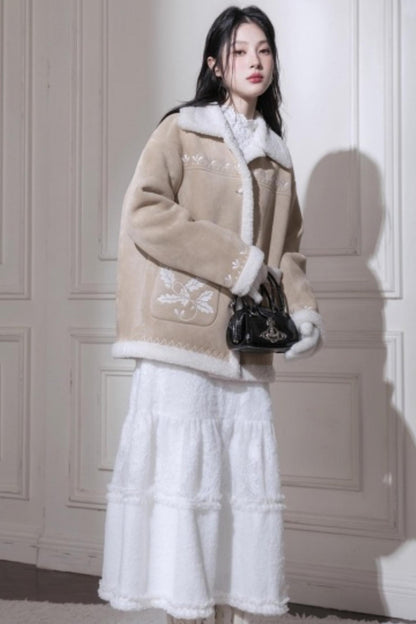 Suede Khaki Embroidery Jacket