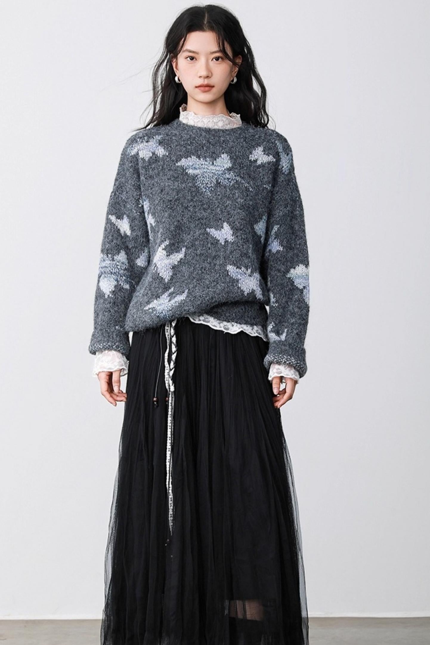 Gray Butterfly Hollow Sweater