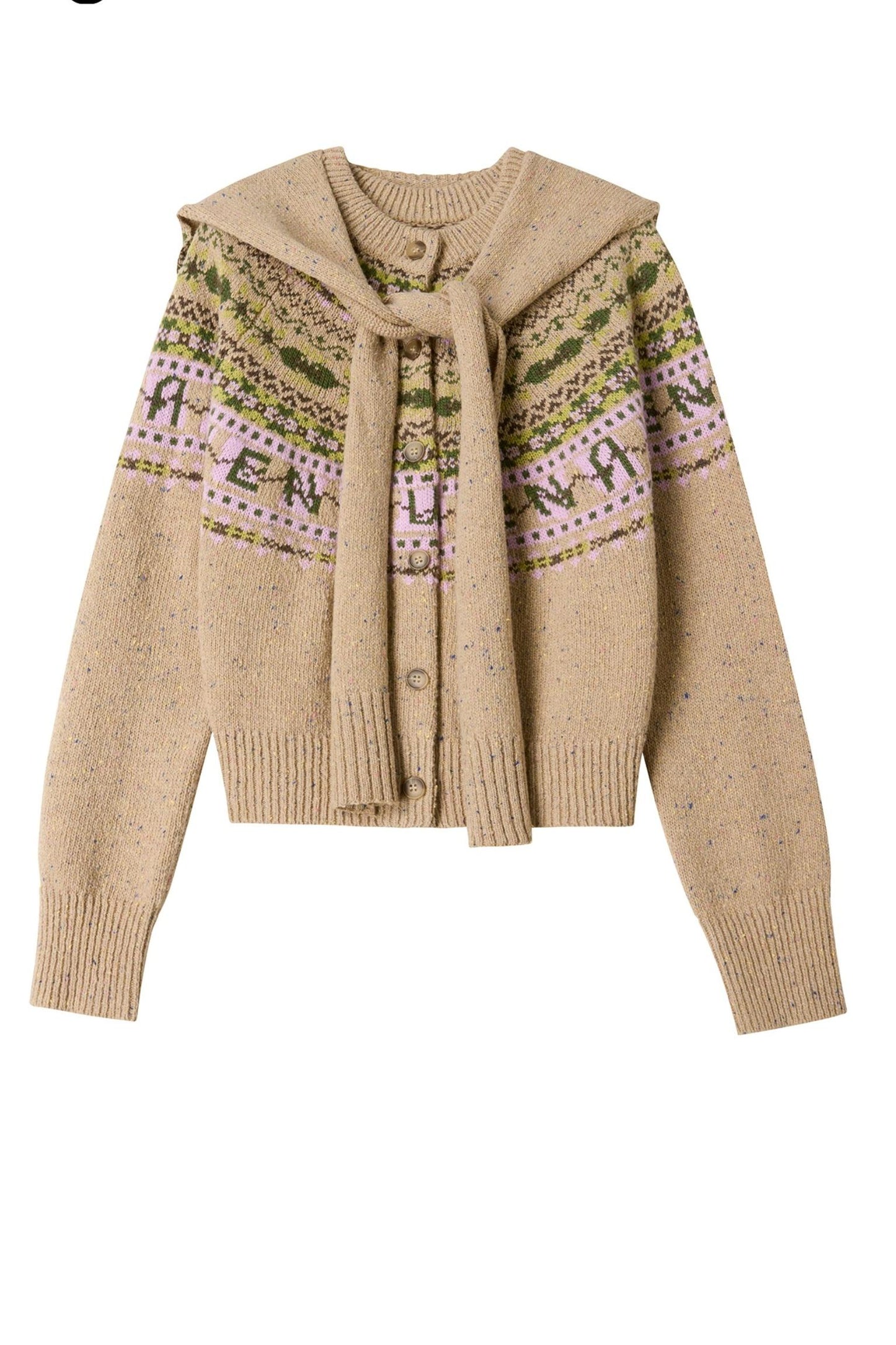 Khaki Fair Isle Wool Cardigan