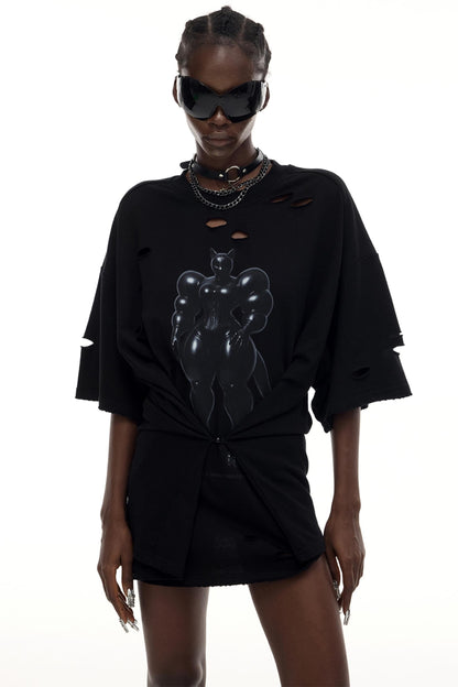 Black Cat Waist T-Shirt