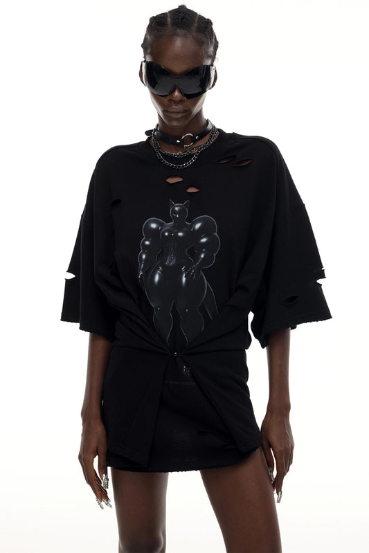 Black Cat Waist T-Shirt