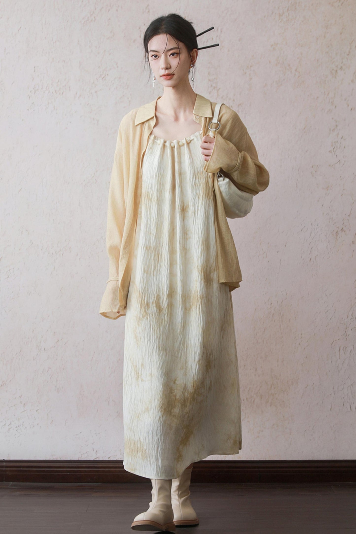 Beige Beaded Camisole Dress