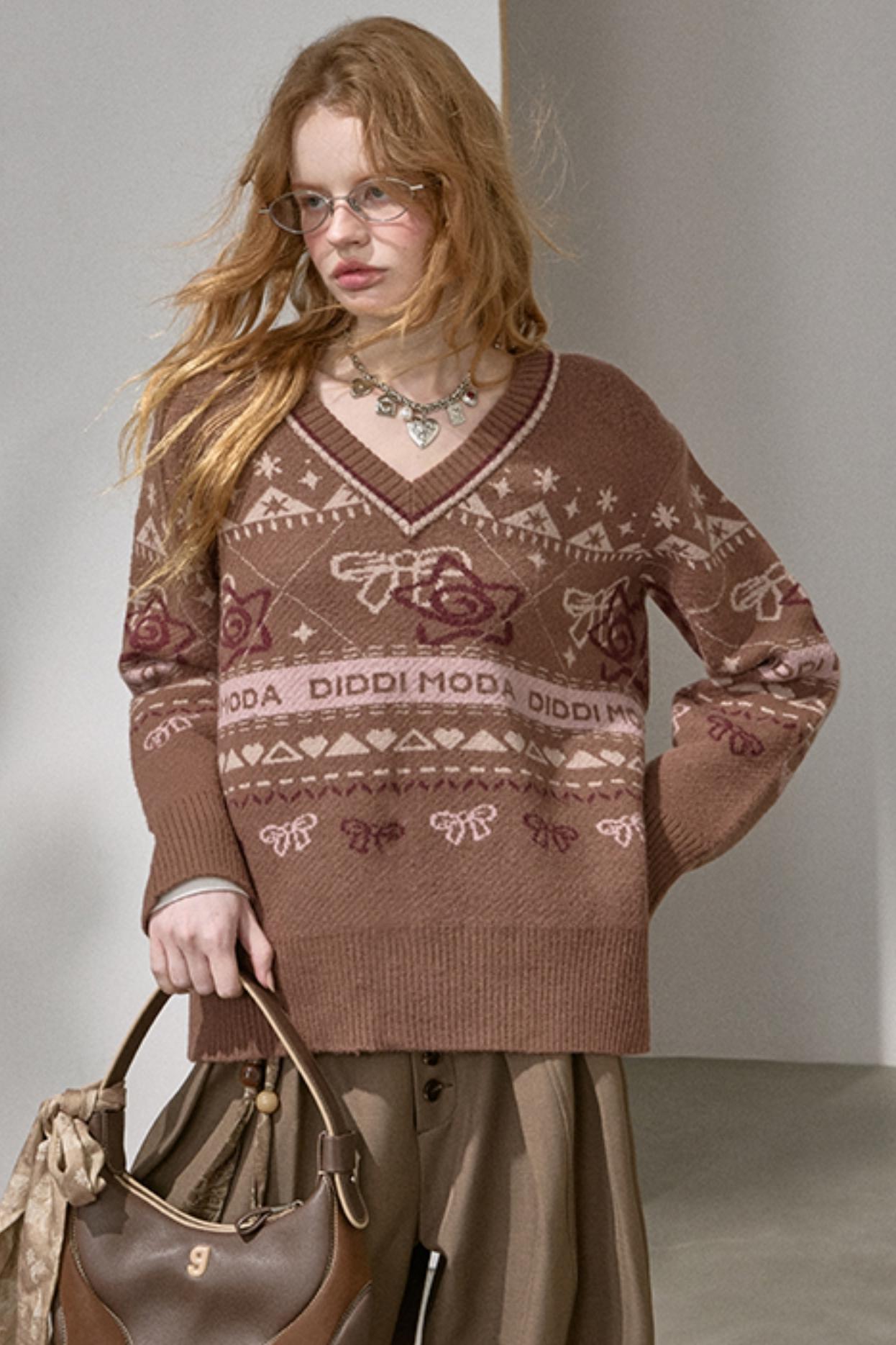 Fair Isle Bow Knit Top