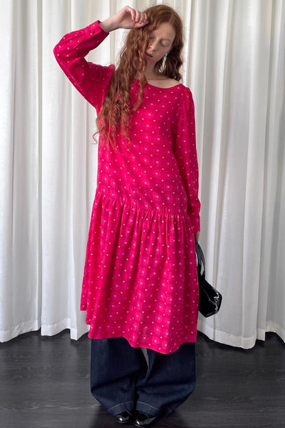 Smell Love Bow Rose Red Plaid Long Sleeve Dress