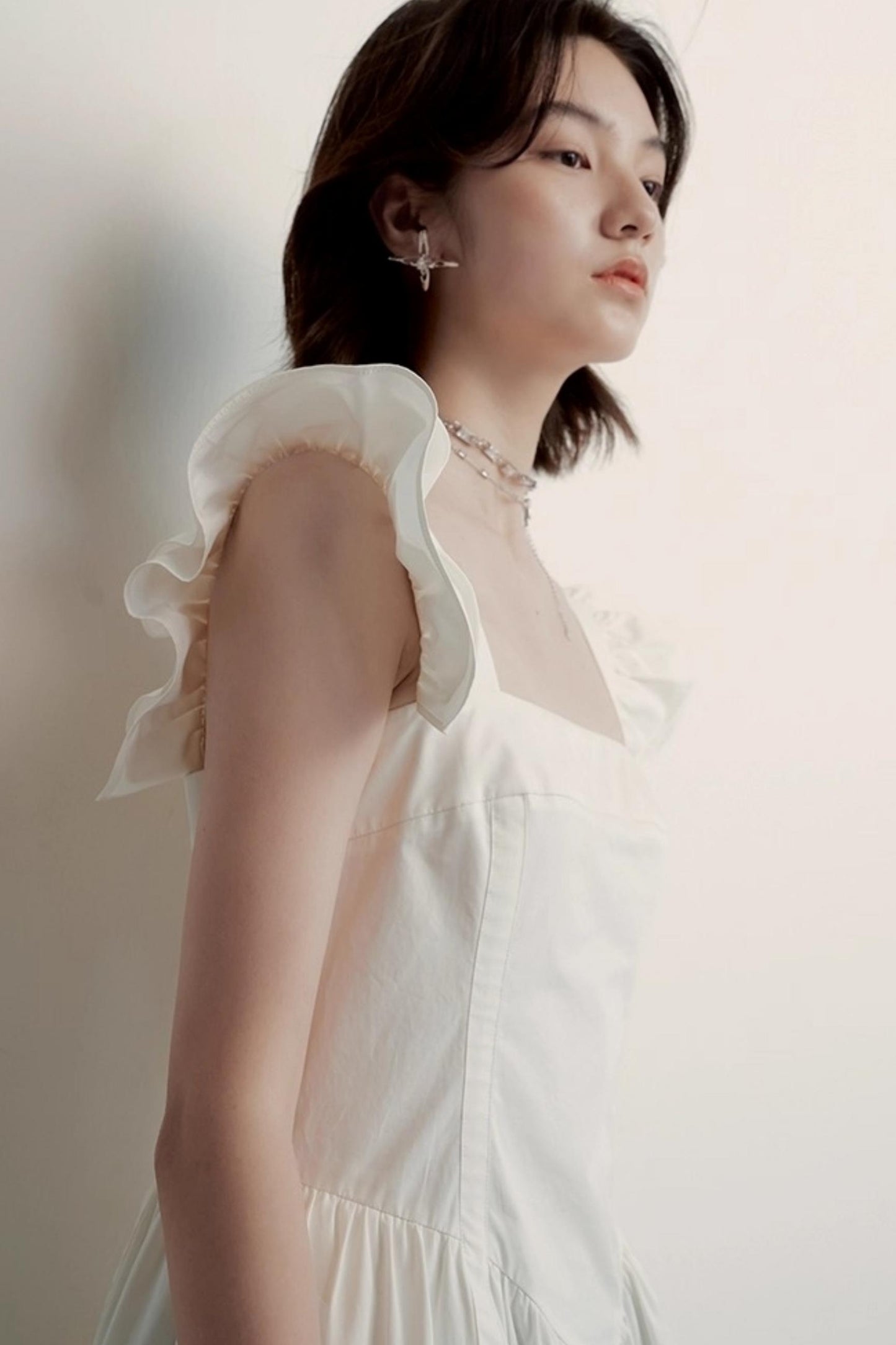 White Cotton Ruffle Dress