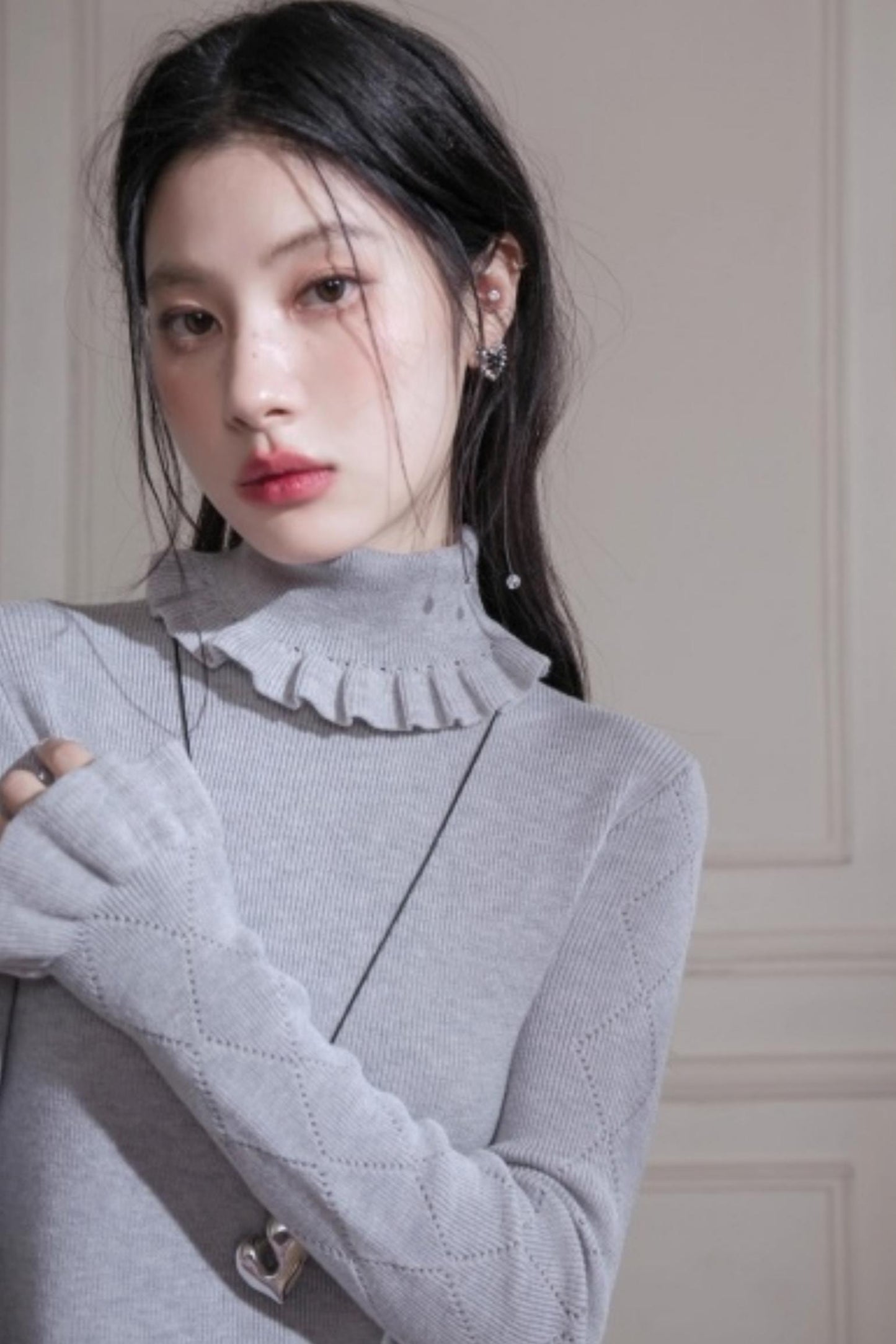Mercerized Wool Ruffle Sweater