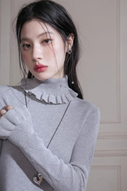 Mercerized Wool Ruffle Sweater