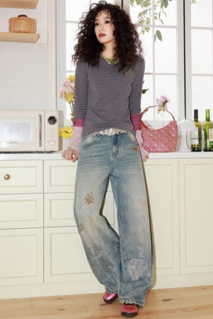 Flaming Flower Distressed Jeans