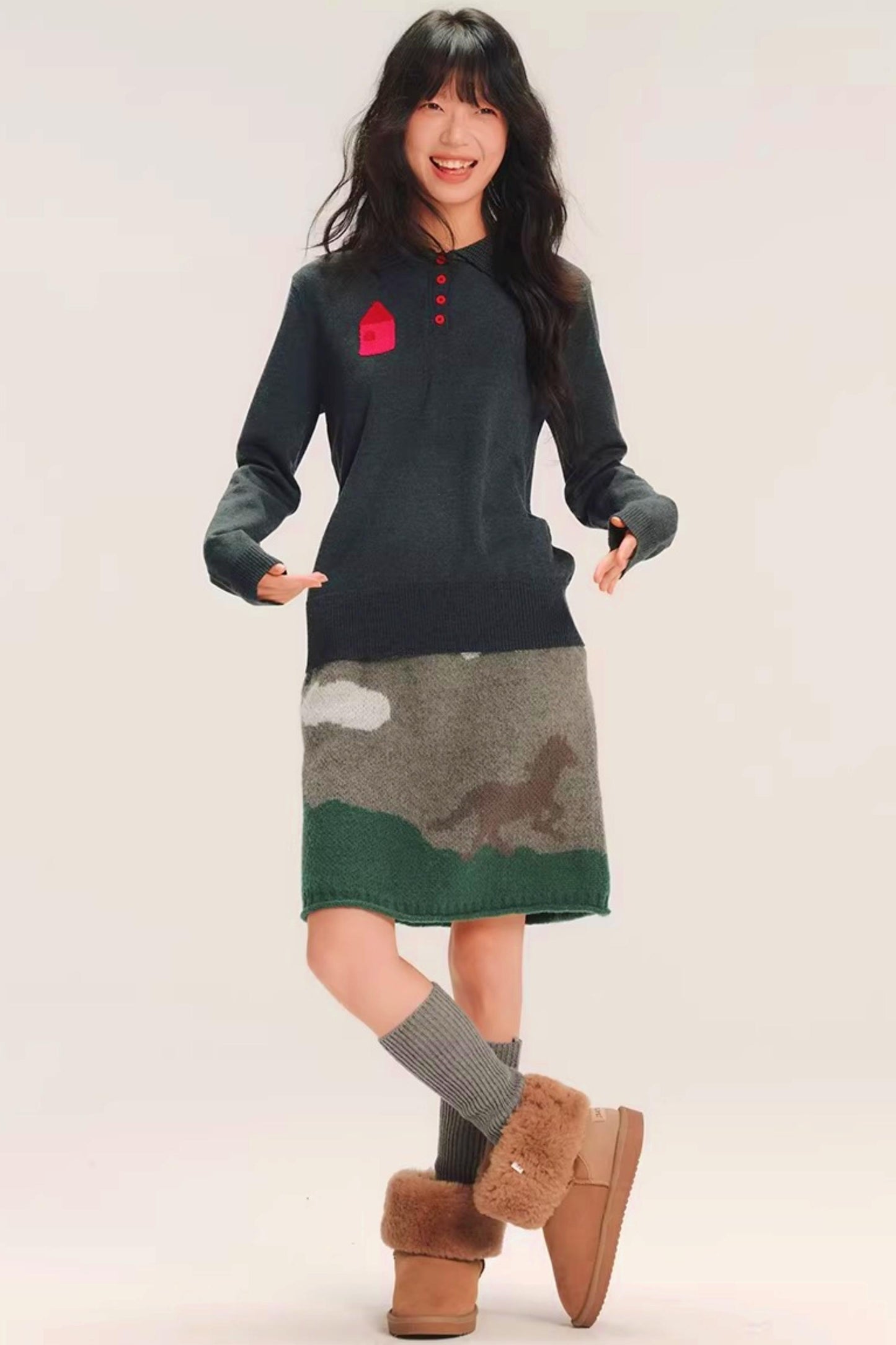 Chunky Knit Polo Wool Sweater