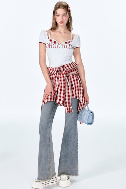 Plaid One-Shoulder Top