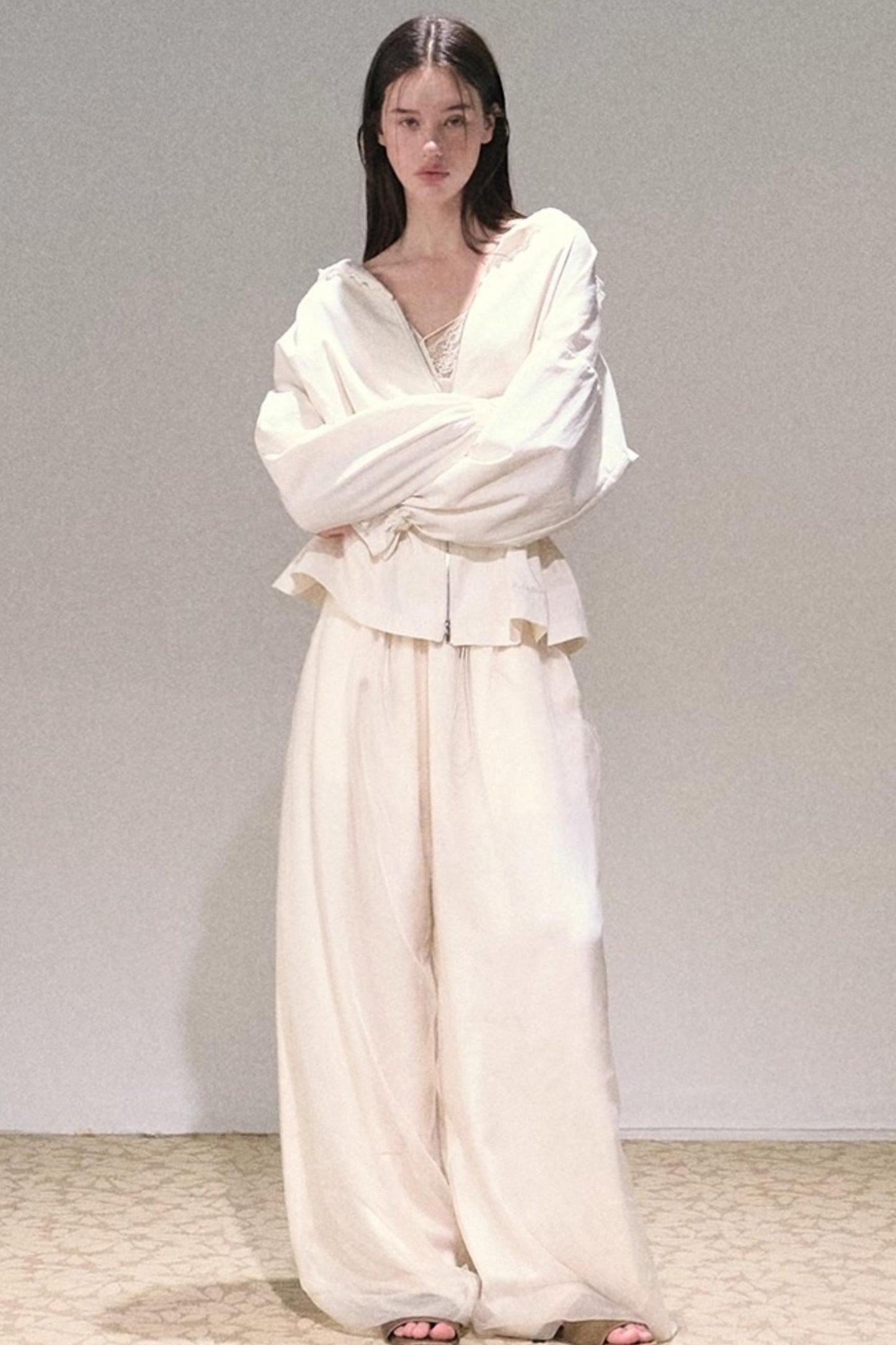 Apricot Satin Double-Layer Pants