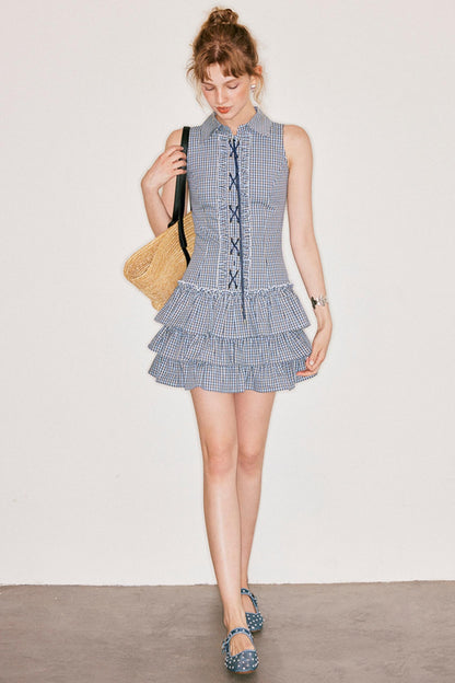 Uena Navy Check Puffy Dress