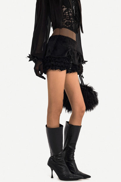 Black Plush Ruffle Shorts