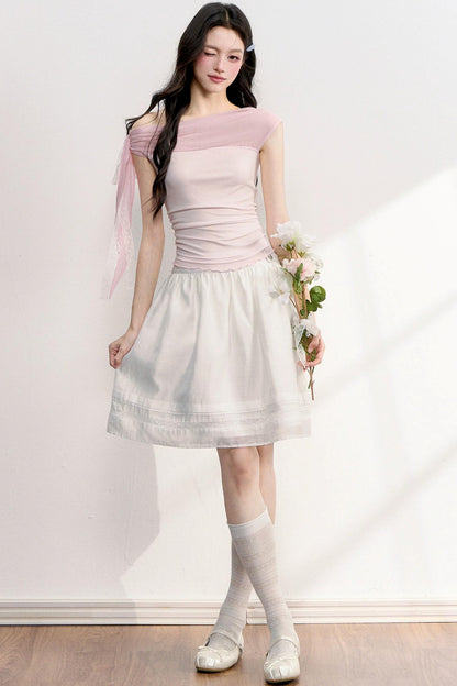 Blusa in pizzo con spalle scoperte color vino ciliegia