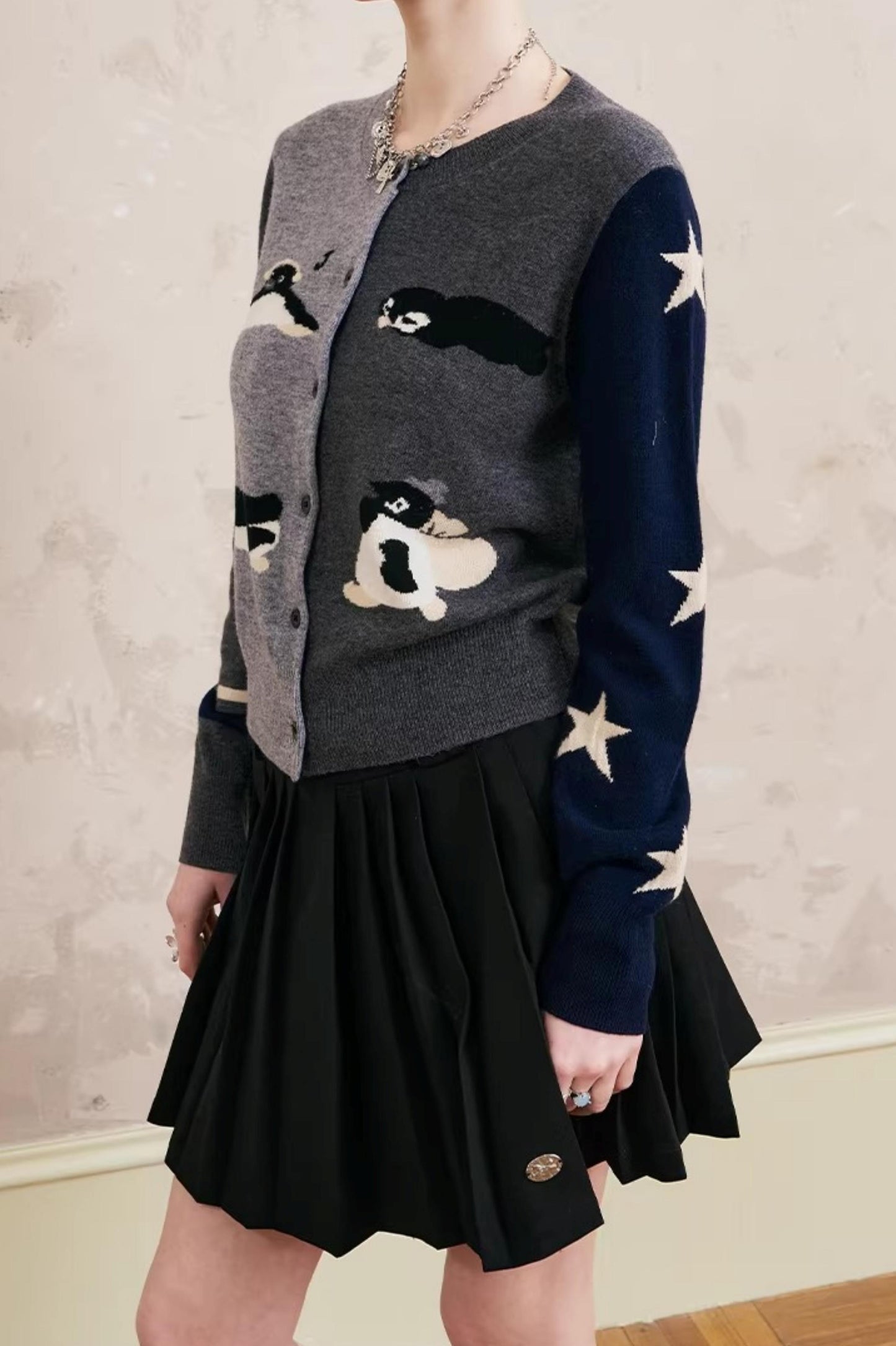 Lace-Up Collar Sweater Set-Up