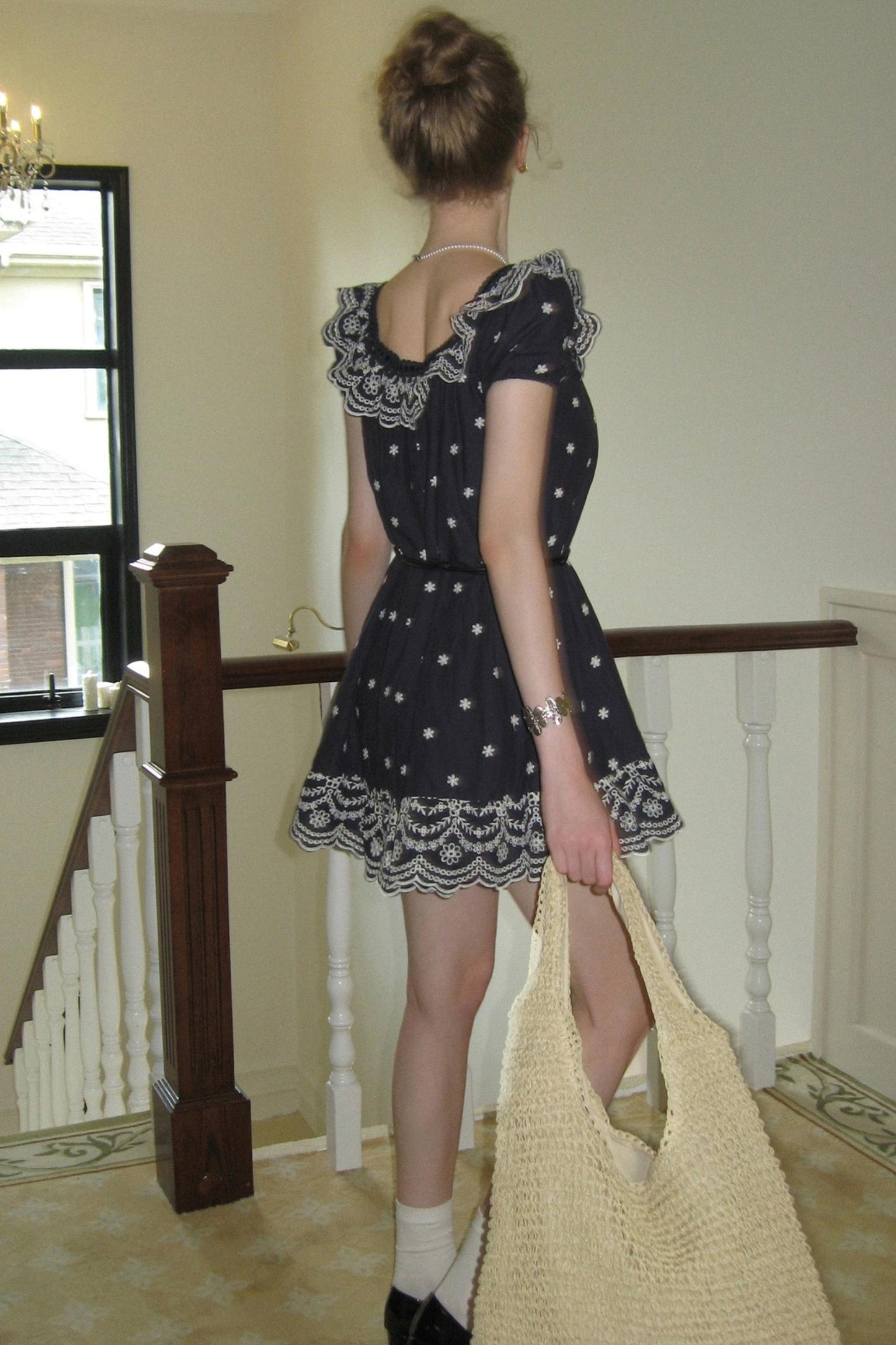 Nursery Blue Embroidered Puff Sleeve Dress