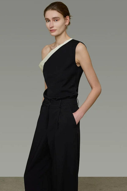 Black and White Slanted Top