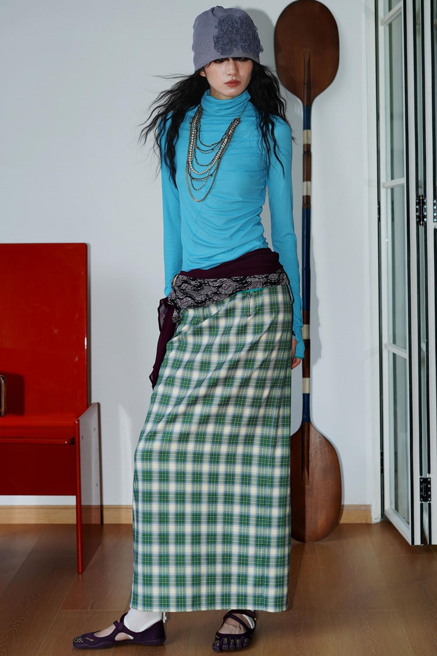 Vintage Long Straight Pleated Skirt