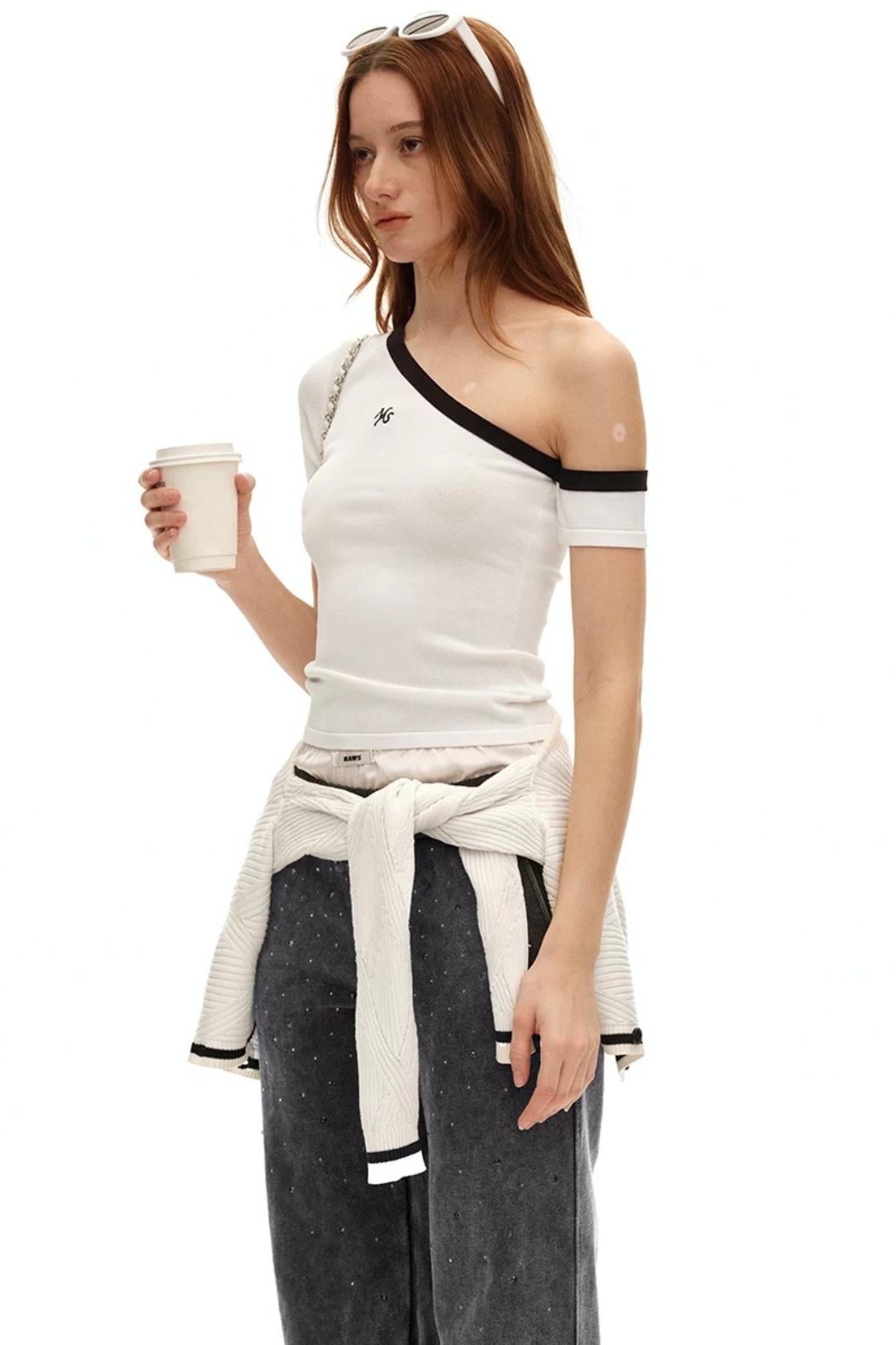Asymmetrical Ice Linen Top
