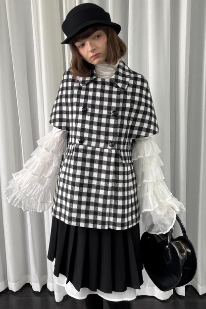 Black Plaid Lapel Woolen Coat