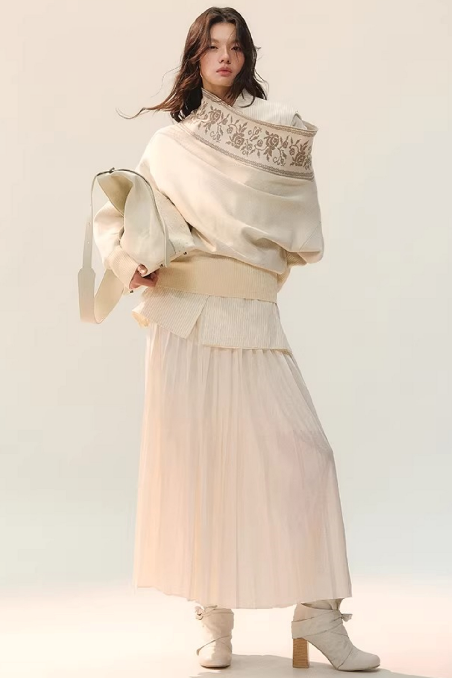 Farbblock-Bluse mit Stehkragen