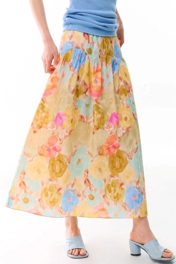 Sunset Coral Cotton A-Line Skirt