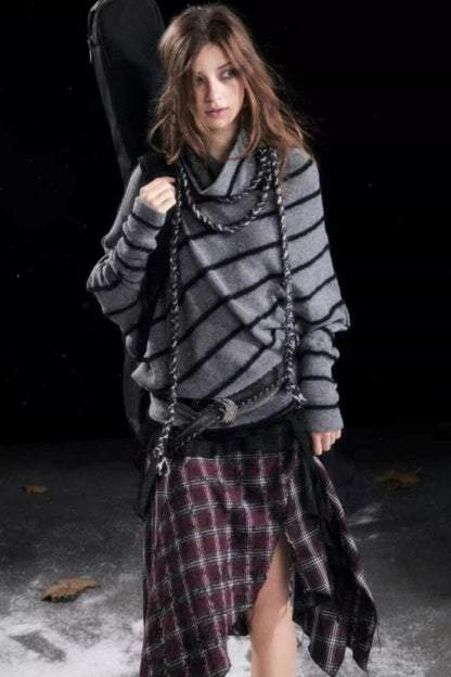 Diagonal Striped Batwing Sweater