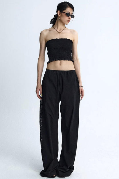 White Elasticated Waist Wide-Leg Trousers